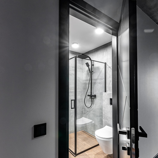 Shower enclosure KARINA Nero frame. Collection: Acrobat/Industrial-style. Interior: Dovilės inter...