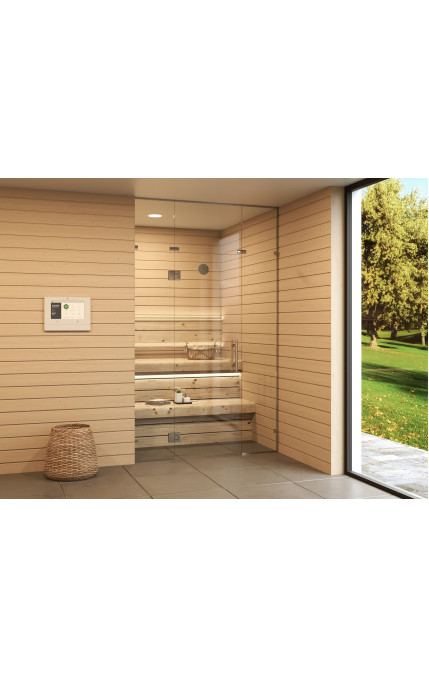 Sauna glass door with 2 glass sheets and a transom window S5